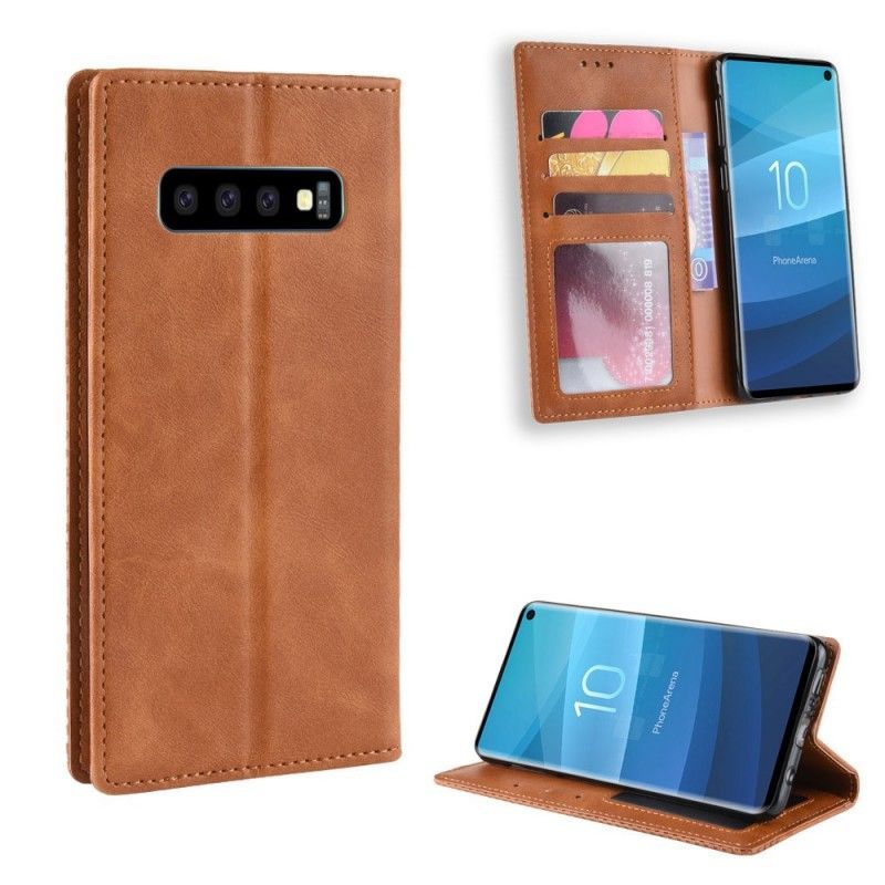 Flip Kryt Ikožené Pouzdro Folio Samsung Galaxy S10 Stylizovaný Vintage Kožený Efekt