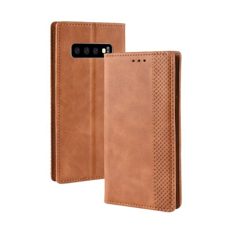 Flip Kryt Ikožené Pouzdro Folio Samsung Galaxy S10 Stylizovaný Vintage Kožený Efekt