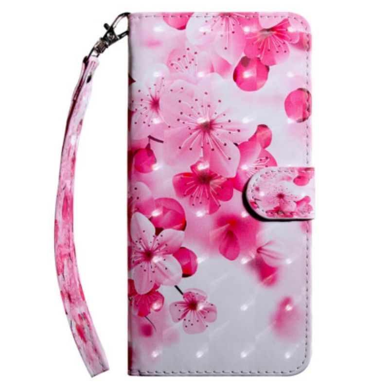 Flipové Pouzdro Na Samsung Galaxy A14 / A14 5G Na Lana Strappy Růžové Květiny