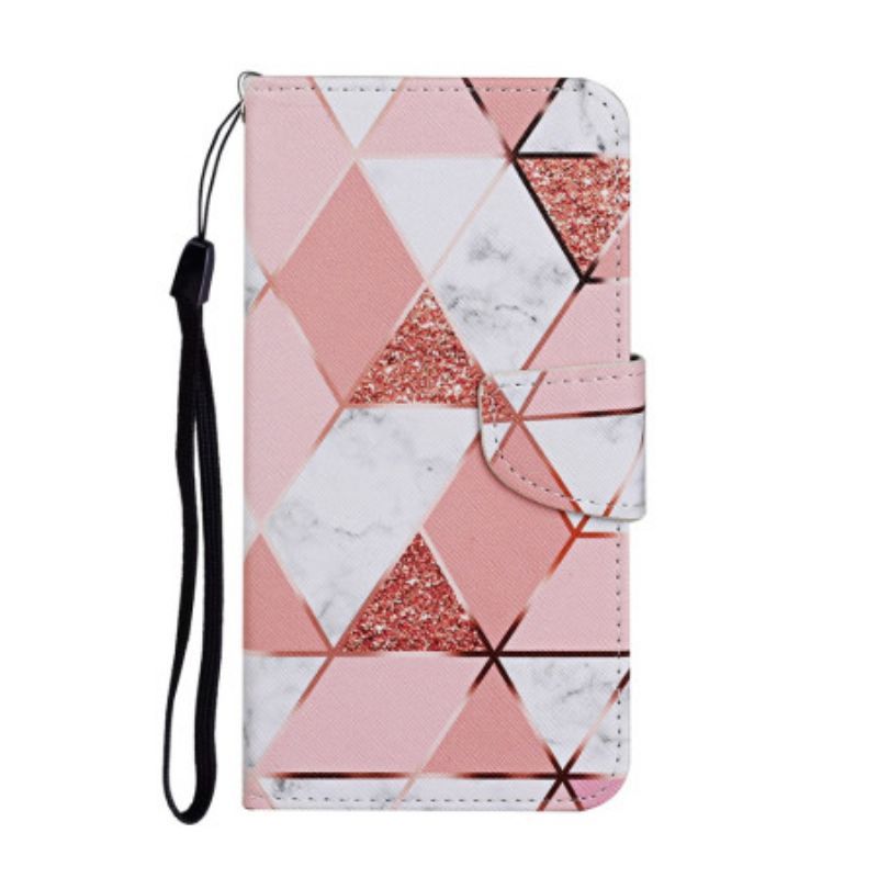 Flipové Pouzdro Na Samsung Galaxy A54 5G Na Lana Marble And Glitter Strappy