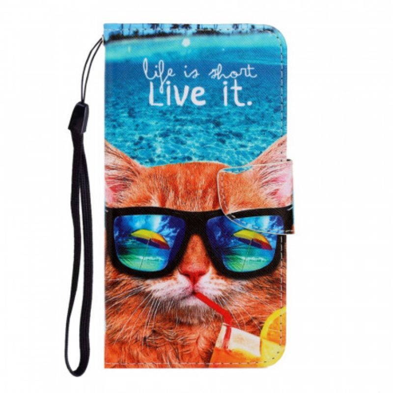 Flipové Pouzdro Na Samsung Galaxy S22 Ultra 5G Na Lana Cat Live It Strappy