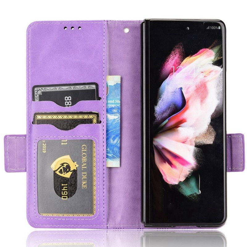 Flipové Pouzdro Na Samsung Galaxy Z Fold 4 Vzor Perforované Trojúhelníky Lanyard