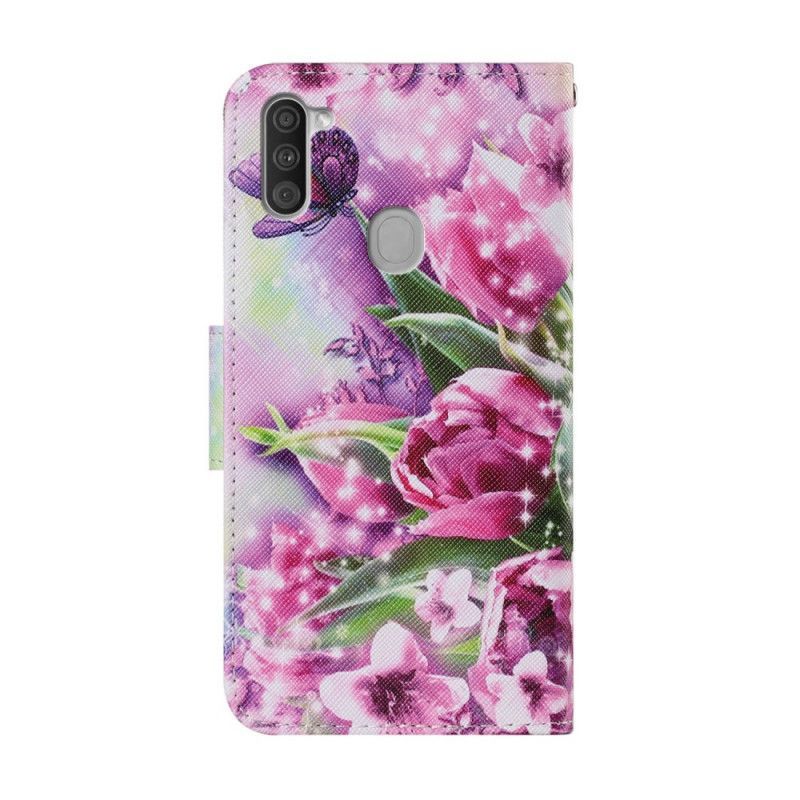 Flipové Pouzdro Samsung Galaxy M11 Motýli A Tulipány