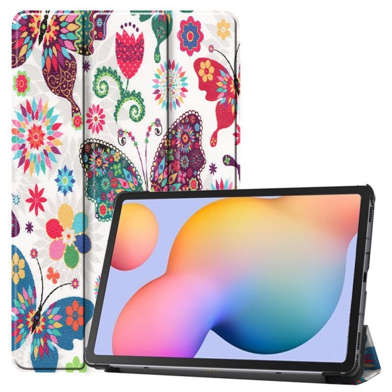 Inteligentní Pouzdro Kryt Samsung Galaxy Tab S6 Lite Retro Motýli A Květiny