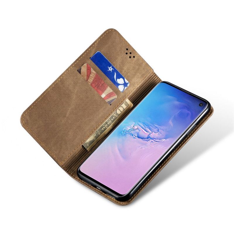 Kožené Pouzdro Folio Na Samsung Galaxy S10 Džínová Látka