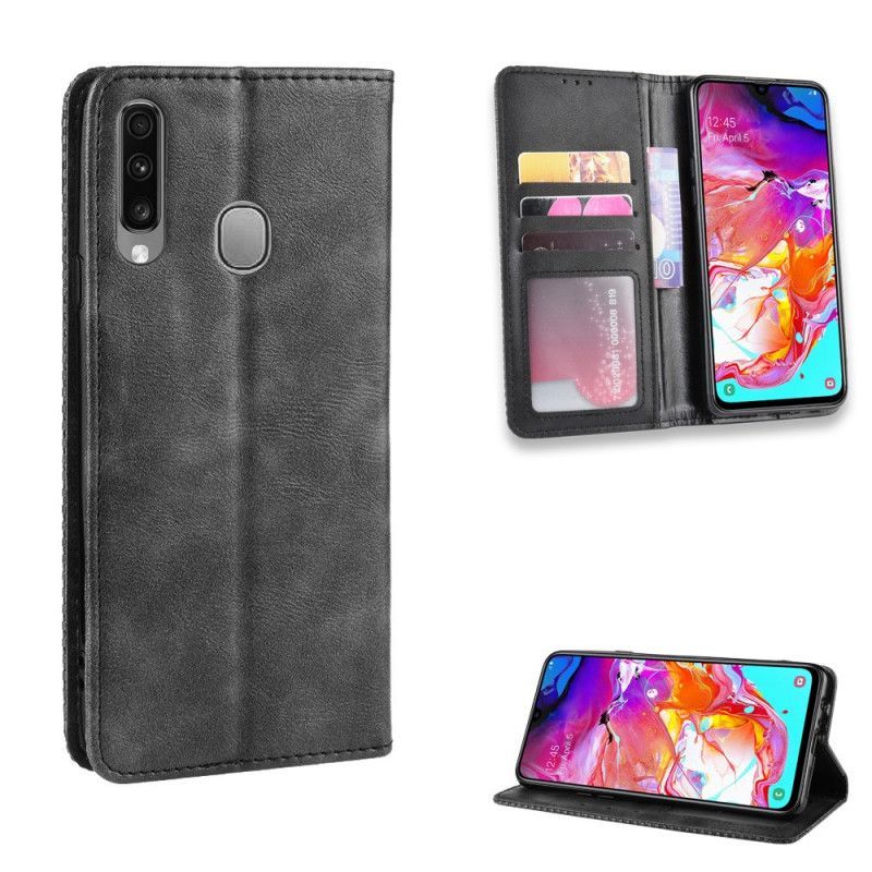 Kožené Pouzdro Folio Samsung Galaxy A20s Stylizovaný Vintage Kožený Efekt