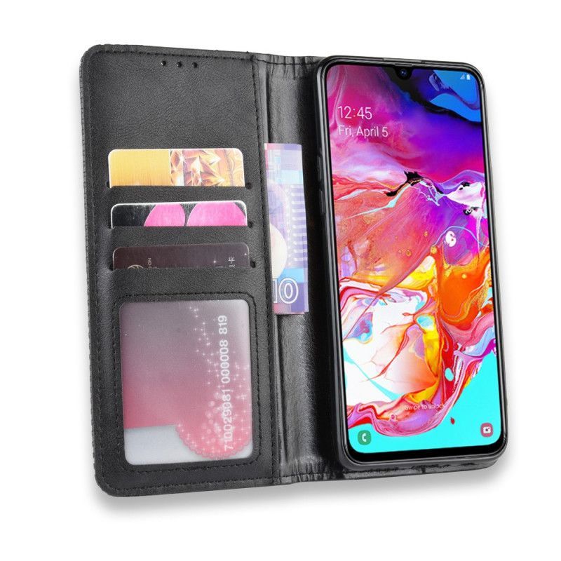 Kožené Pouzdro Folio Samsung Galaxy A20s Stylizovaný Vintage Kožený Efekt