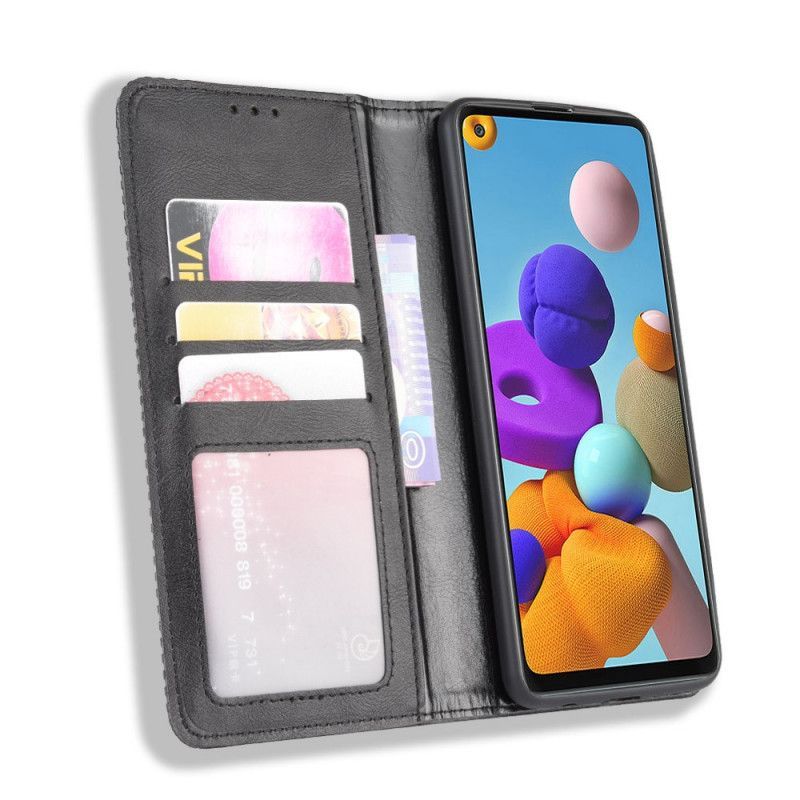 Kožené Pouzdro Folio Samsung Galaxy A21s Stylizovaný Vintage Kožený Efekt