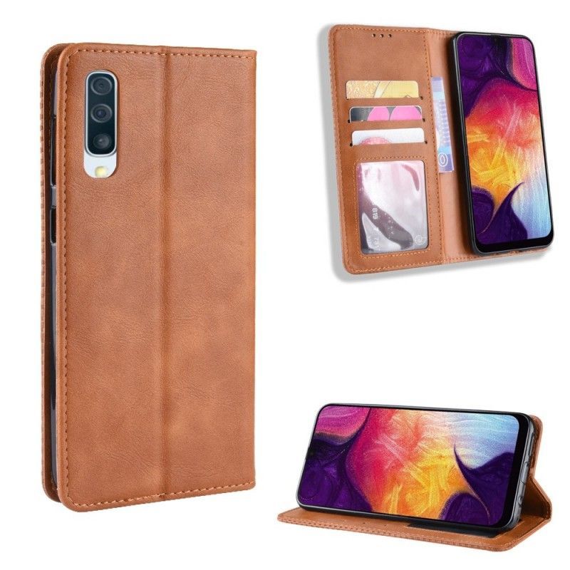 Kožené Pouzdro Folio Samsung Galaxy A50 Stylizovaný Vintage Kožený Efekt