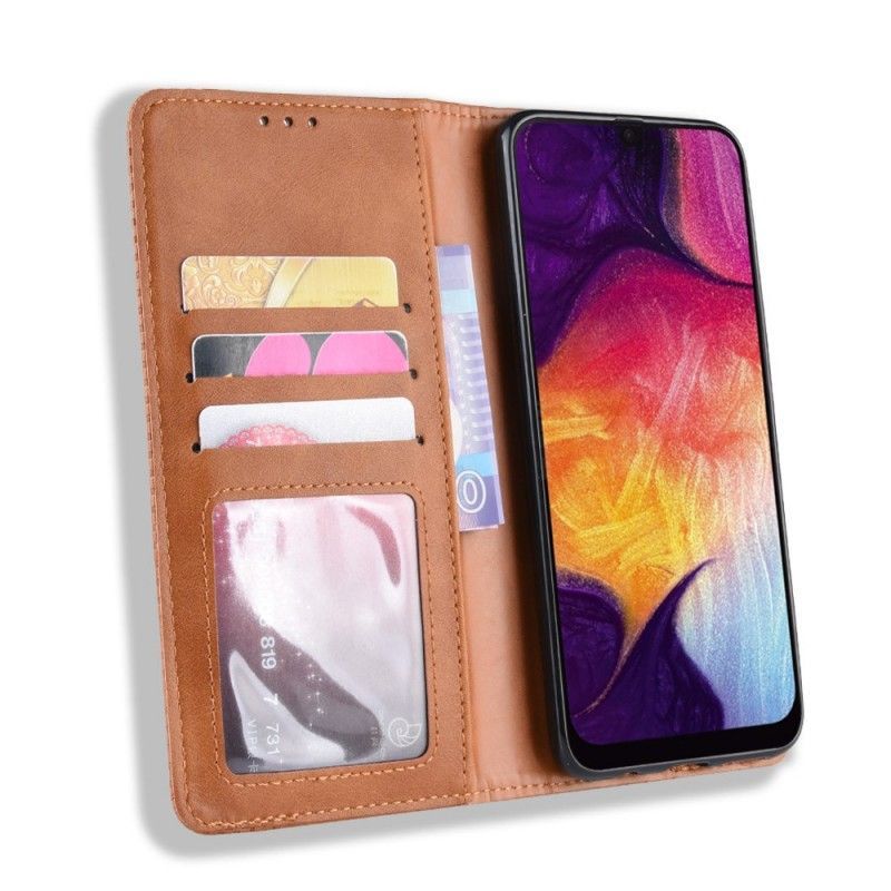 Kožené Pouzdro Folio Samsung Galaxy A50 Stylizovaný Vintage Kožený Efekt