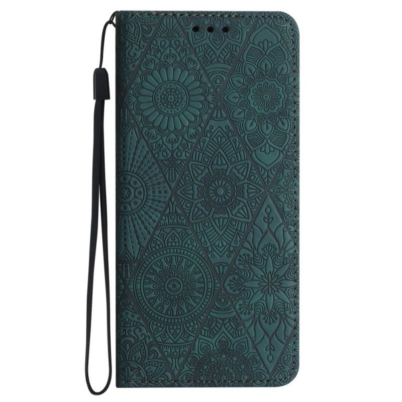 Kožené Pouzdro Folio Samsung Galaxy A55 5g Patchwork S Popruhem