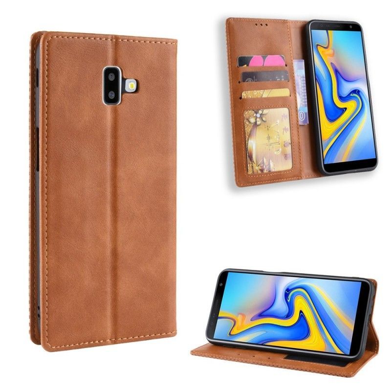 Kožené Pouzdro Folio Samsung Galaxy J6 Plus Stylizovaný Vintage Kožený Efekt