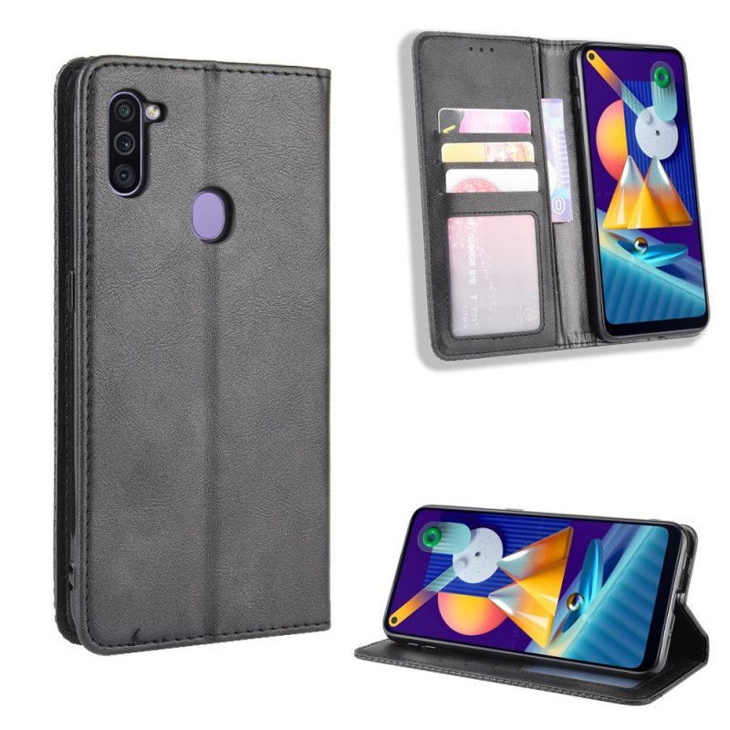 Kožené Pouzdro Folio Samsung Galaxy M11 Stylizovaný Vintage Kožený Efekt