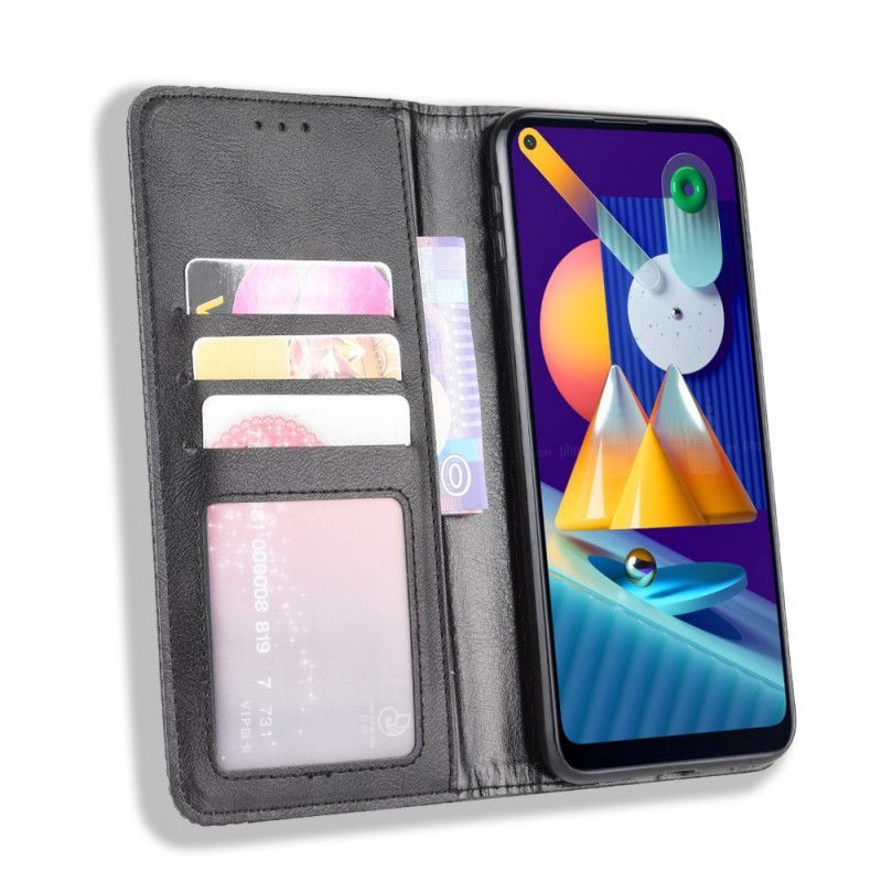 Kožené Pouzdro Folio Samsung Galaxy M11 Stylizovaný Vintage Kožený Efekt