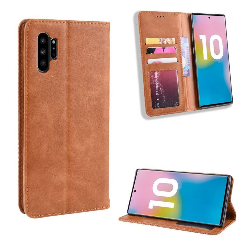 Kožené Pouzdro Folio Samsung Galaxy Note 10 Plus Stylizovaný Vintage Kožený Efekt