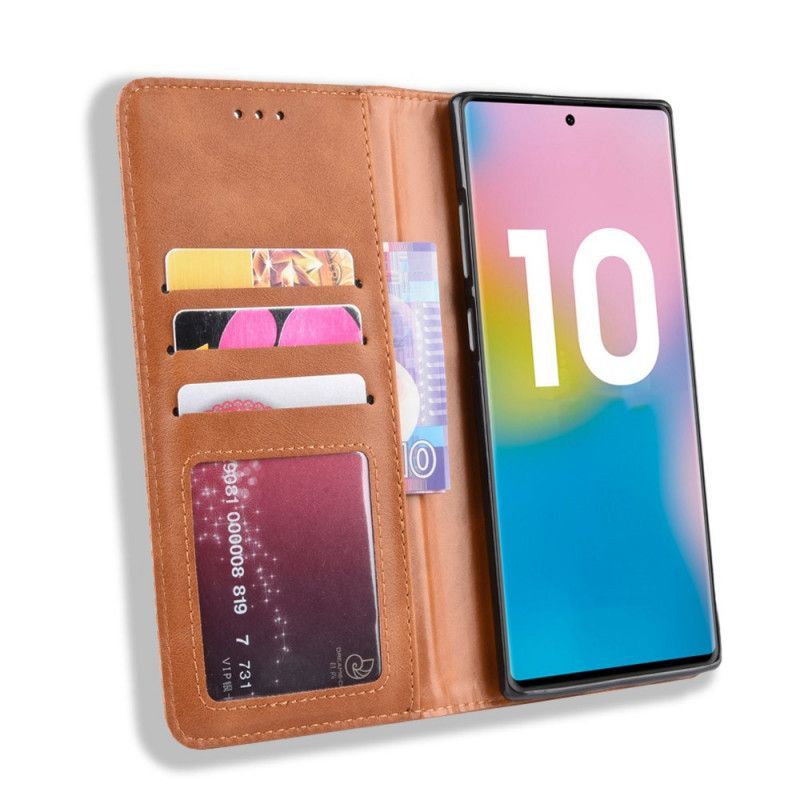 Kožené Pouzdro Folio Samsung Galaxy Note 10 Plus Stylizovaný Vintage Kožený Efekt