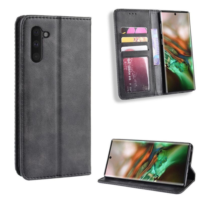 Kožené Pouzdro Folio Samsung Galaxy Note 10 Stylizovaný Vintage Kožený Efekt