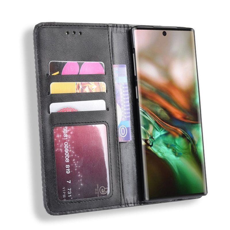 Kožené Pouzdro Folio Samsung Galaxy Note 10 Stylizovaný Vintage Kožený Efekt