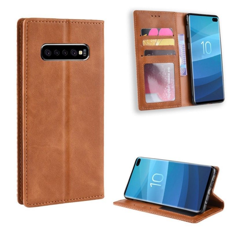 Kožené Pouzdro Folio Samsung Galaxy S10 Plus Stylizovaný Vintage Kožený Efekt