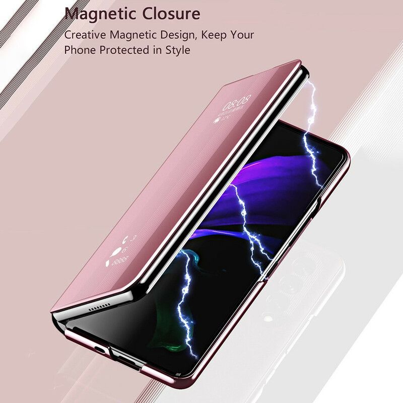 Kožené Pouzdro Folio Samsung Galaxy Z Fold 3 5g Kryt Zrcadla