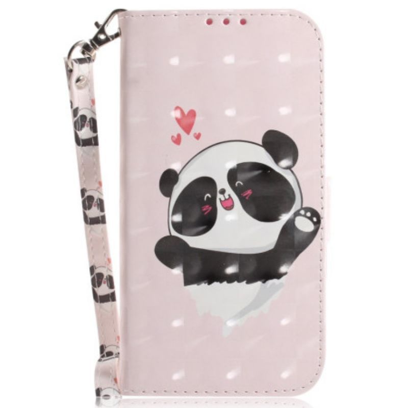 Kožené Pouzdro Na Samsung Galaxy A54 5G Na Lana Panda Love With Lanyard