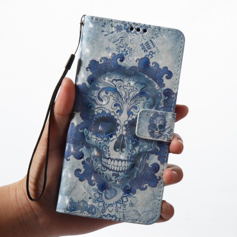Kožené Pouzdro Na Samsung Galaxy A8 2018 Modrá Lebka 3d