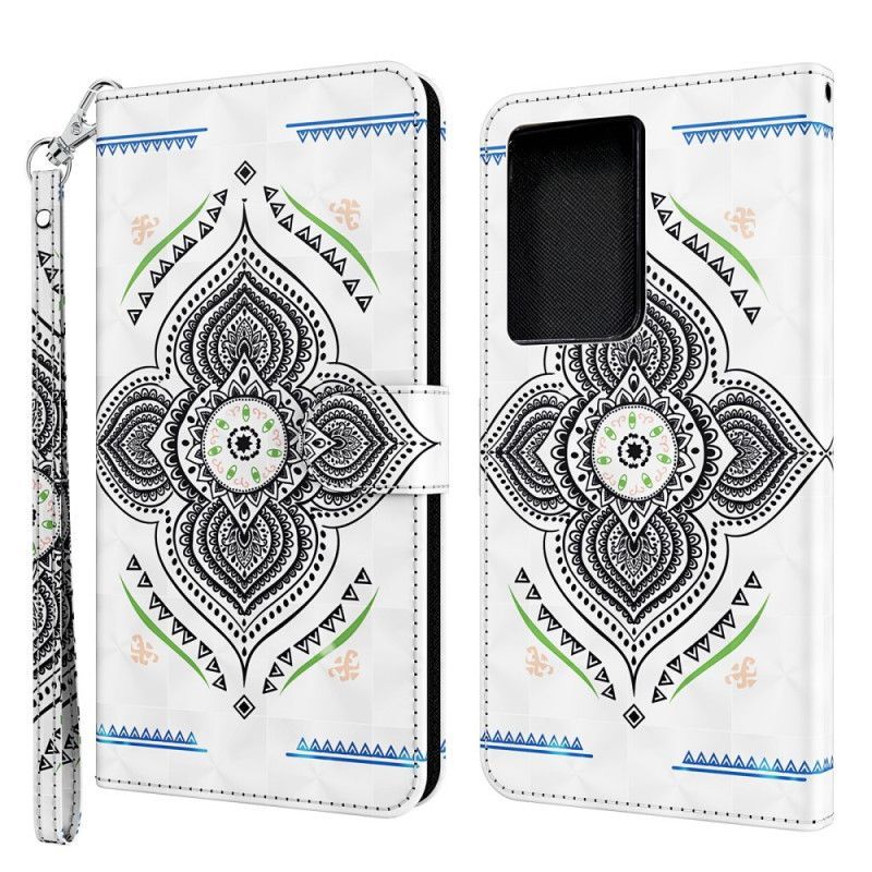 Kožené Pouzdro Samsung Galaxy S21 Ultra 5g Mandala Světelných Bodů Se Šňůrkou