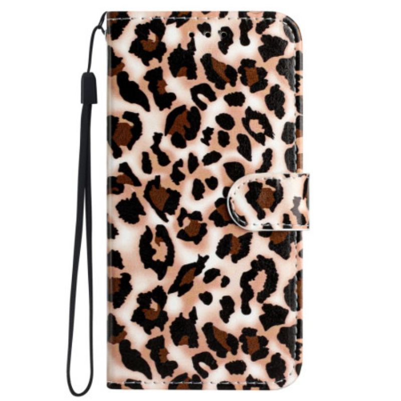 Kožený Kryt Na Samsung Galaxy S24 Ultra 5g Leopard Print Strappy