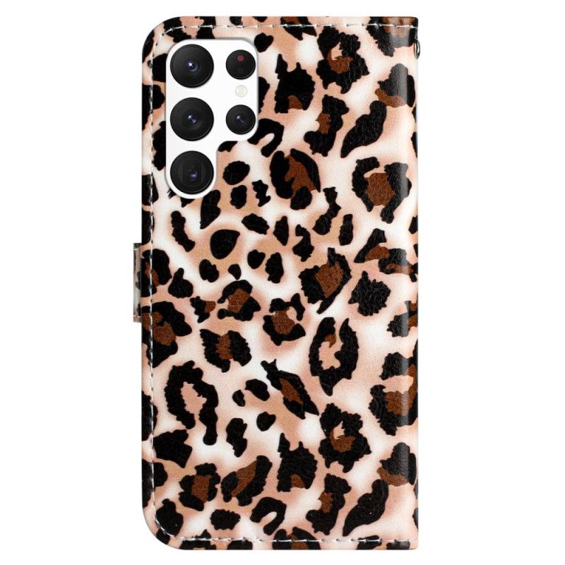 Kožený Kryt Na Samsung Galaxy S24 Ultra 5g Leopard Print Strappy