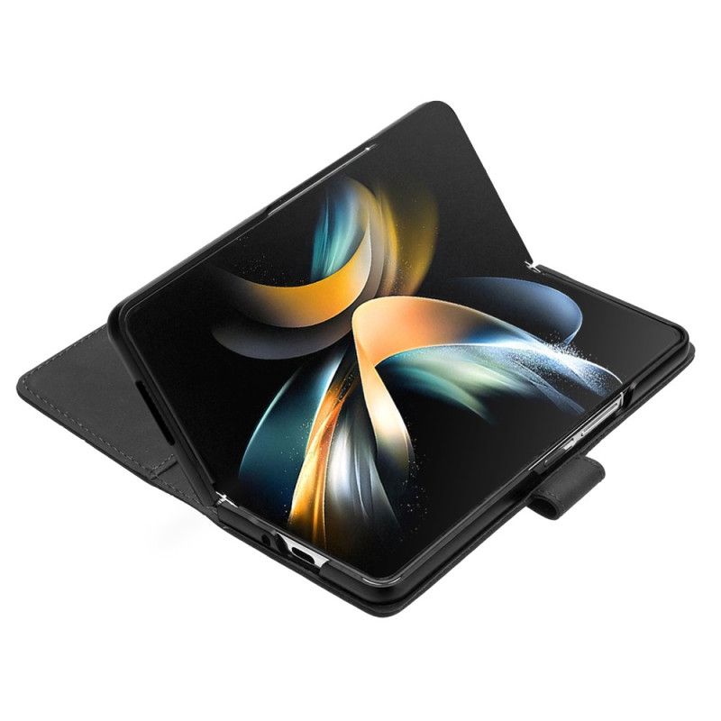 Kožený Kryt Na Samsung Galaxy Z Fold 5 Trojúhelníkový Vzor S Ramenním Popruhem