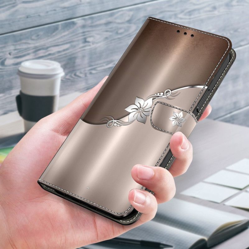 Kožený Kryt Samsung Galaxy A55 5g Stříbrný Květ