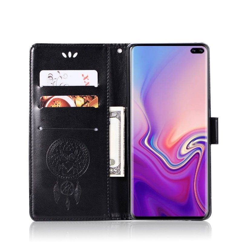 Kožený Kryt Samsung Galaxy S10 Plus Lapač Snů S Koženým Efektem Sovy