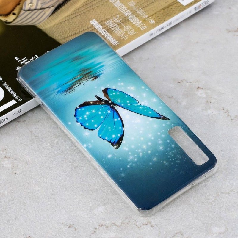 Kryt Na Samsung Galaxy A7 Fluorescenční Modrý Motýl