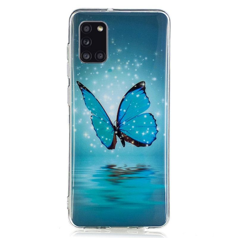 Kryt Samsung Galaxy A31 Fluorescenční Modrý Motýl