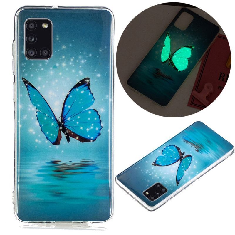 Kryt Samsung Galaxy A31 Fluorescenční Modrý Motýl