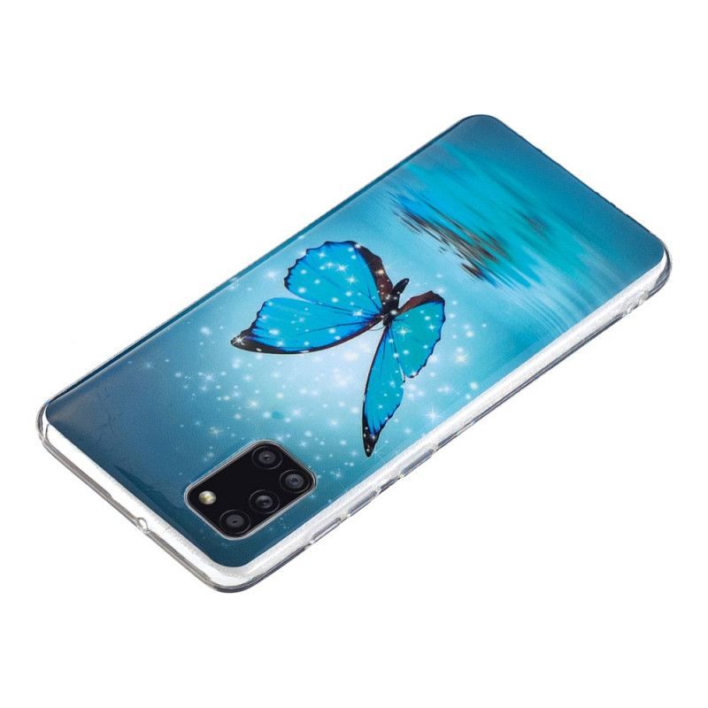 Kryt Samsung Galaxy A31 Fluorescenční Modrý Motýl