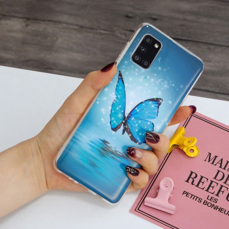 Kryt Samsung Galaxy A31 Fluorescenční Modrý Motýl