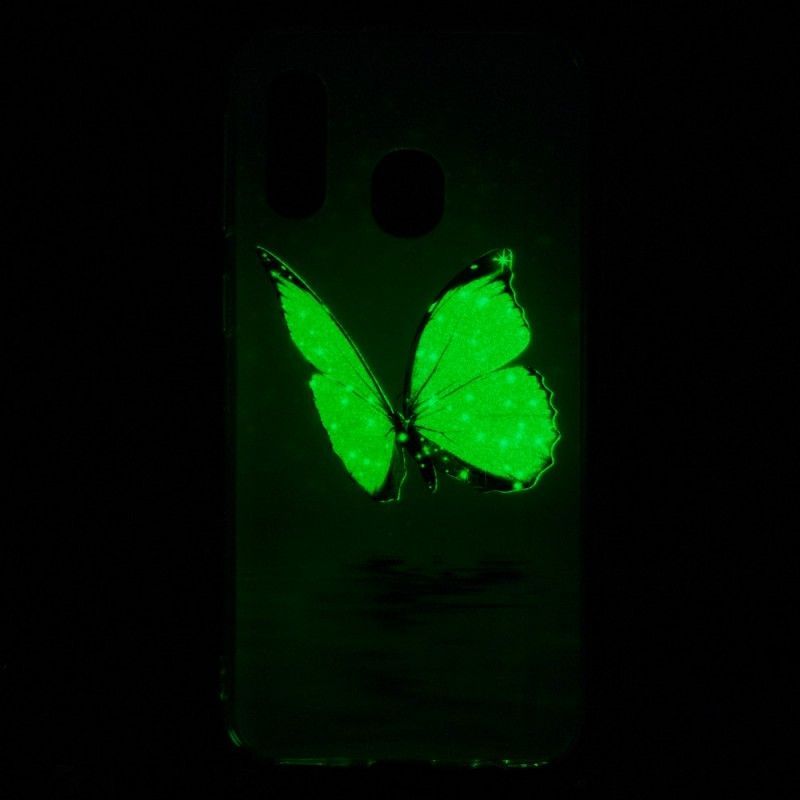 Kryt Samsung Galaxy A40 Fluorescenční Modrý Motýl