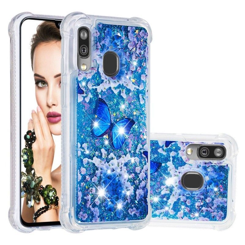 Kryt Samsung Galaxy A40 Modří Třpytiví Motýlci