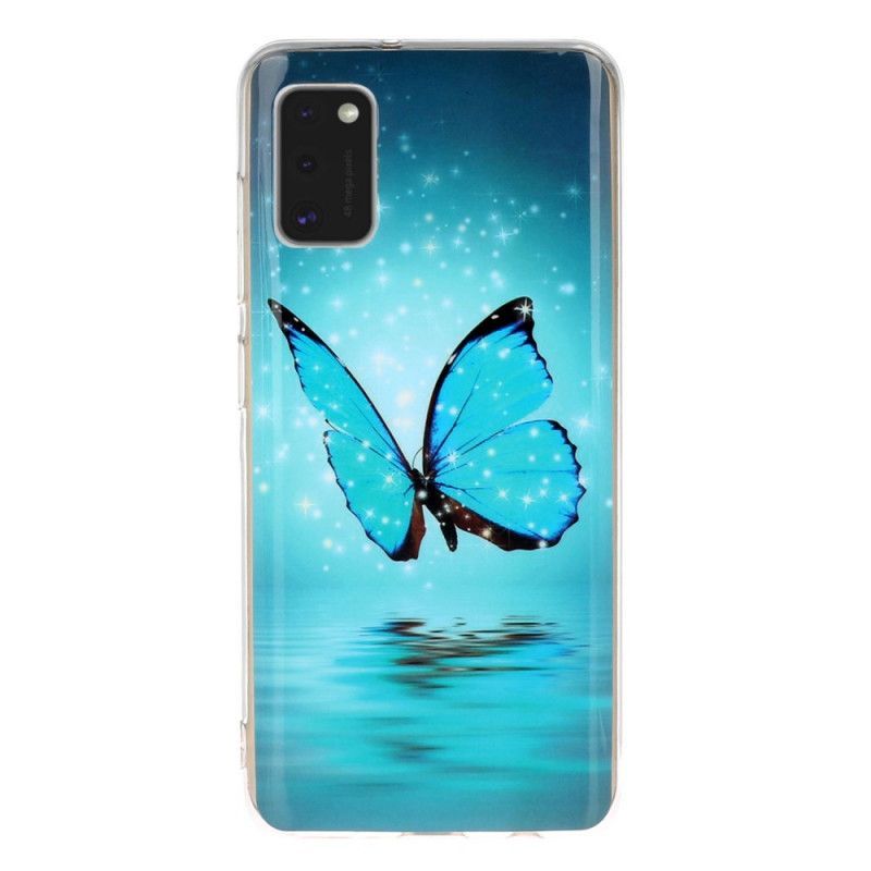 Kryt Samsung Galaxy A41 Fluorescenční Modrý Motýl