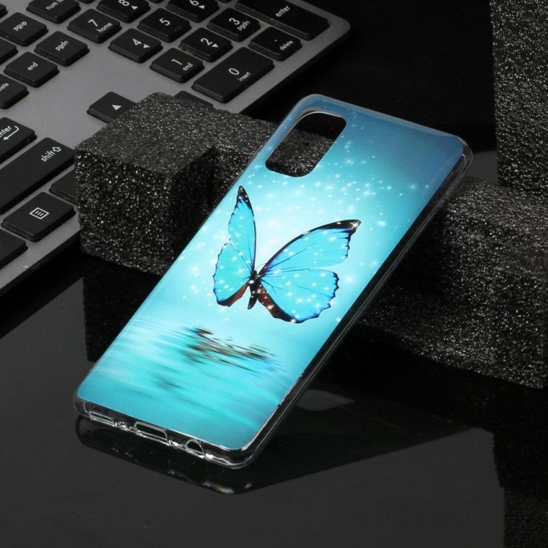 Kryt Samsung Galaxy A41 Fluorescenční Modrý Motýl