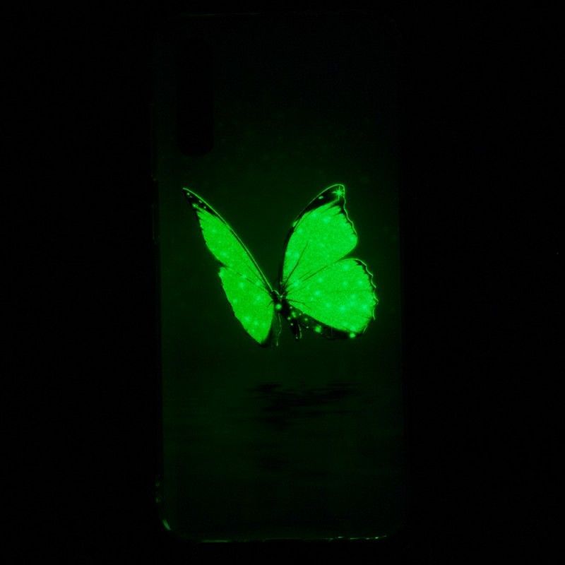 Kryt Samsung Galaxy A70 Fluorescenční Modrý Motýl