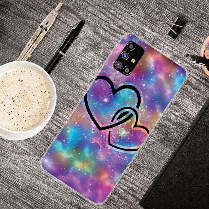 Kryt Samsung Galaxy M51 Srdce Spoutané Řetězem