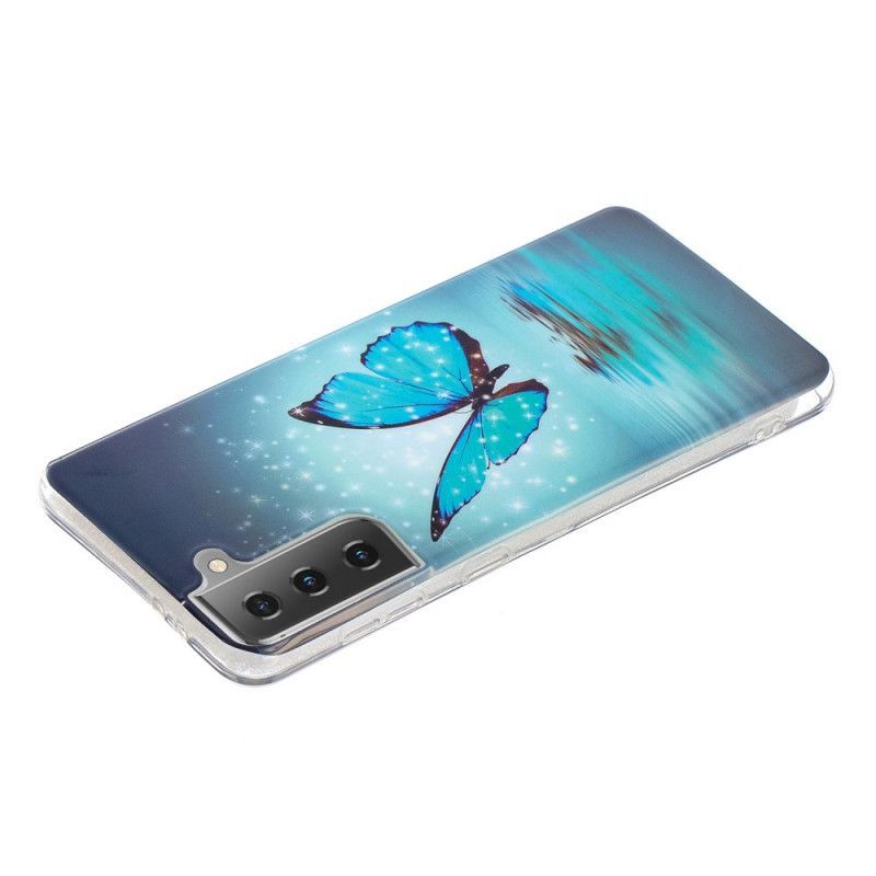 Kryt Samsung Galaxy S21 5g Fluorescenční Modrý Motýl