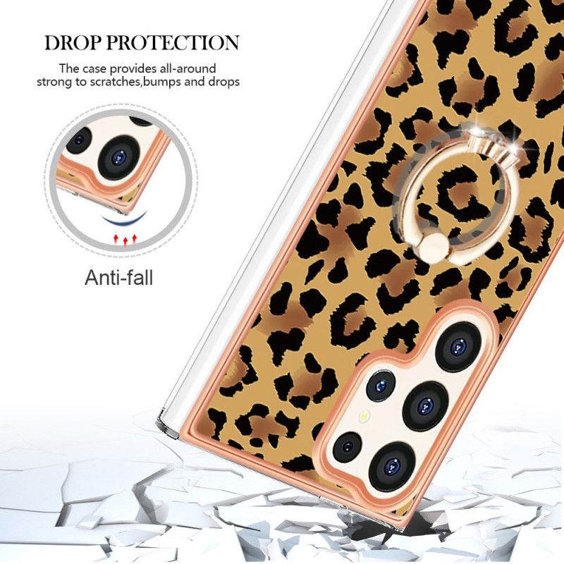 Kryt Samsung Galaxy S24 Ultra 5g S Držákem Prstenu Leopard Print