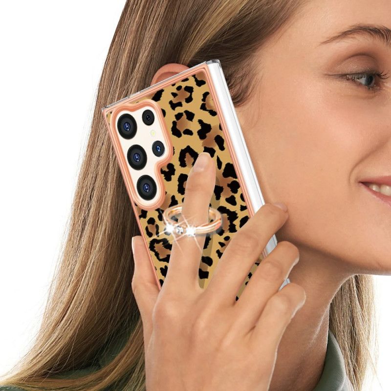 Kryt Samsung Galaxy S24 Ultra 5g S Držákem Prstenu Leopard Print