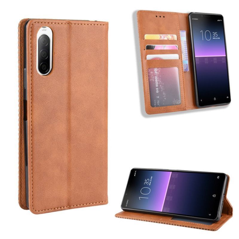 Kožené Pouzdro Folio Na Sony Xperia 10 Ii Stylizovaný Vintage Kožený Efekt