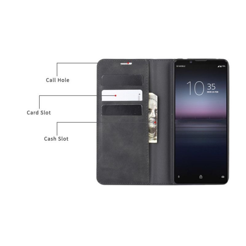 Kožené Pouzdro Folio Sony Xperia 1 Ii Efekt Měkké Kůže