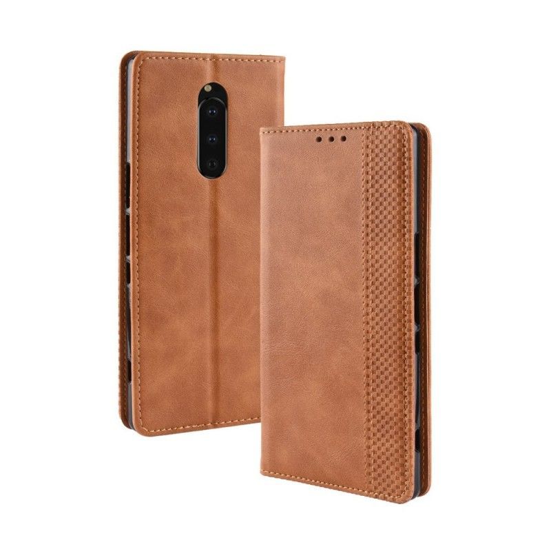 Kožené Pouzdro Folio Sony Xperia 1 Stylizovaný Vintage Kožený Efekt