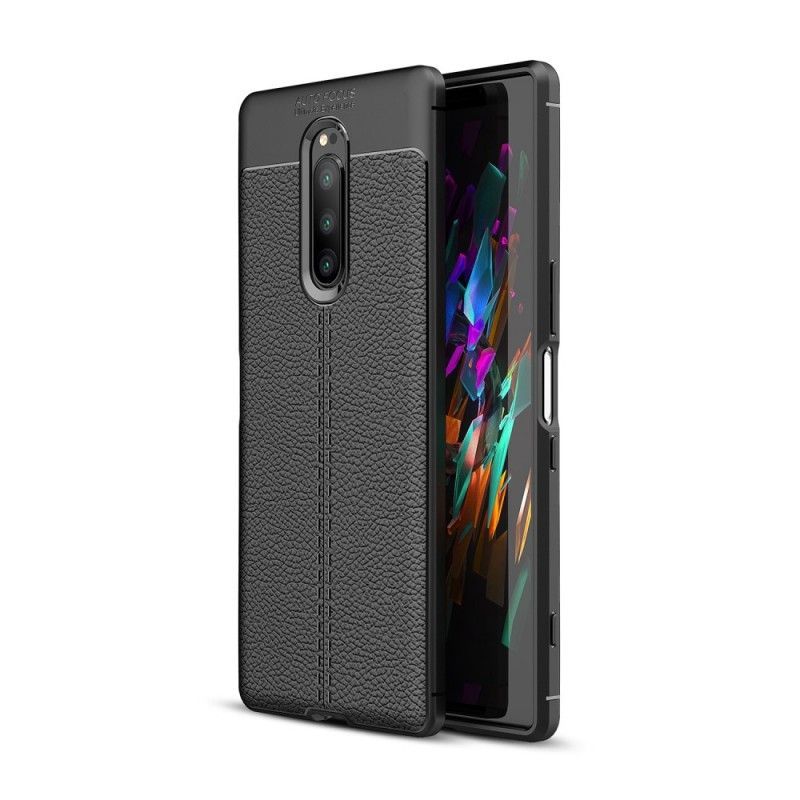 Kryt Sony Xperia 1 Litchi S Dvojitým Koženým Efektem